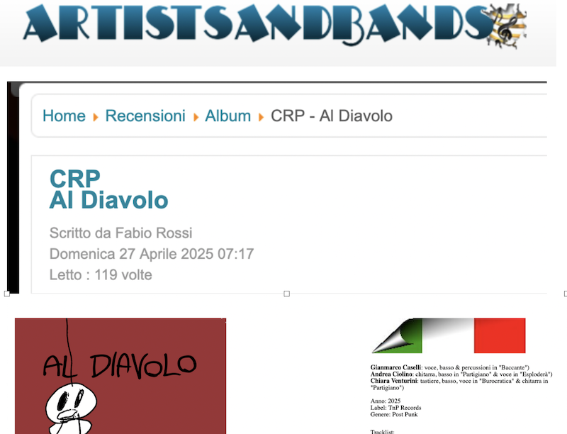 Artistsandbands - recensione di Fabio Rossi a Al Diavolo di CRP Collettivo Rivoluzionario Protosonico